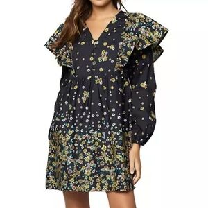 Lost + Wander Field of dreams puff shoulder floral babydoll dress medium
